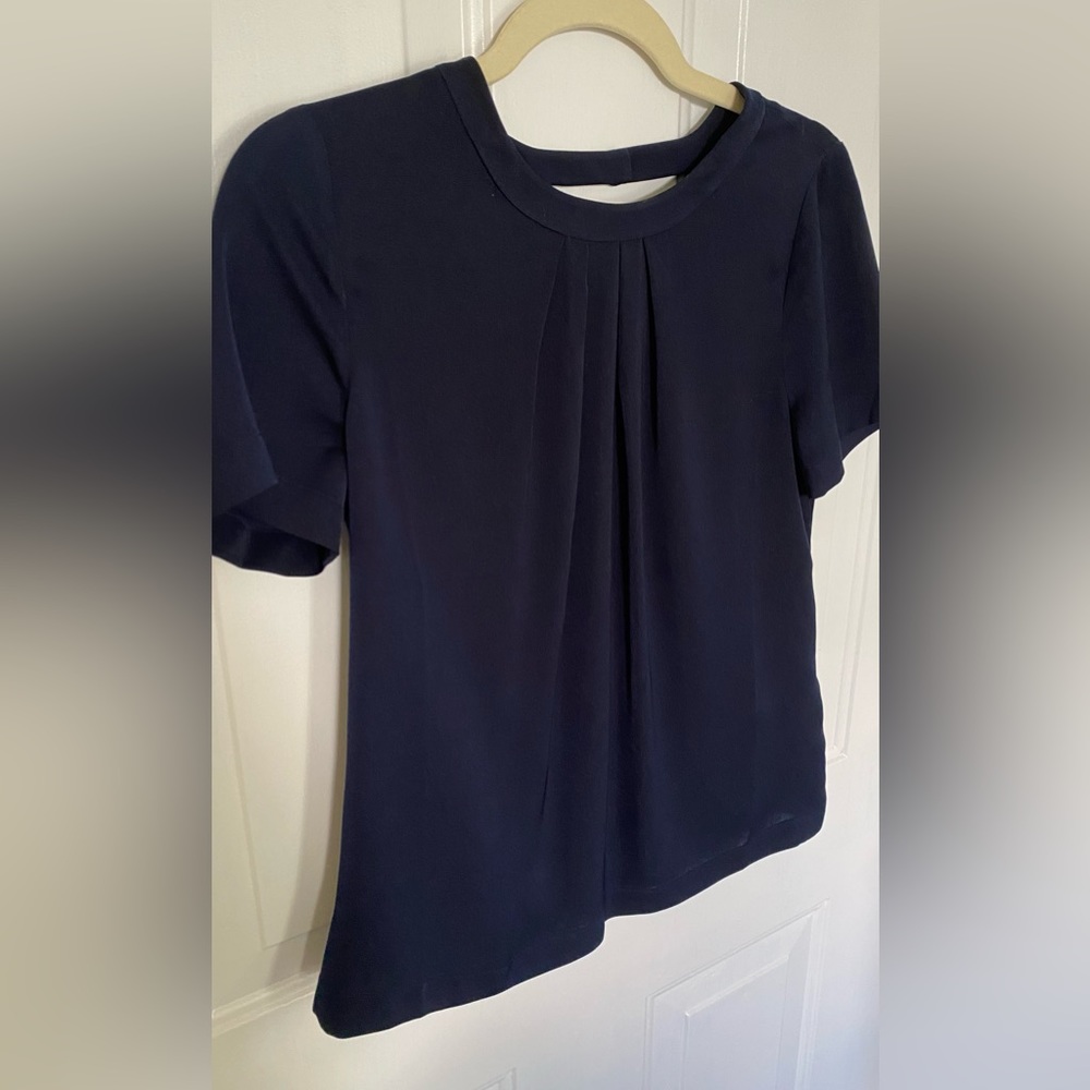 NWT JCrew Factory navy short-sleeve blouse with crossover/open back XS
